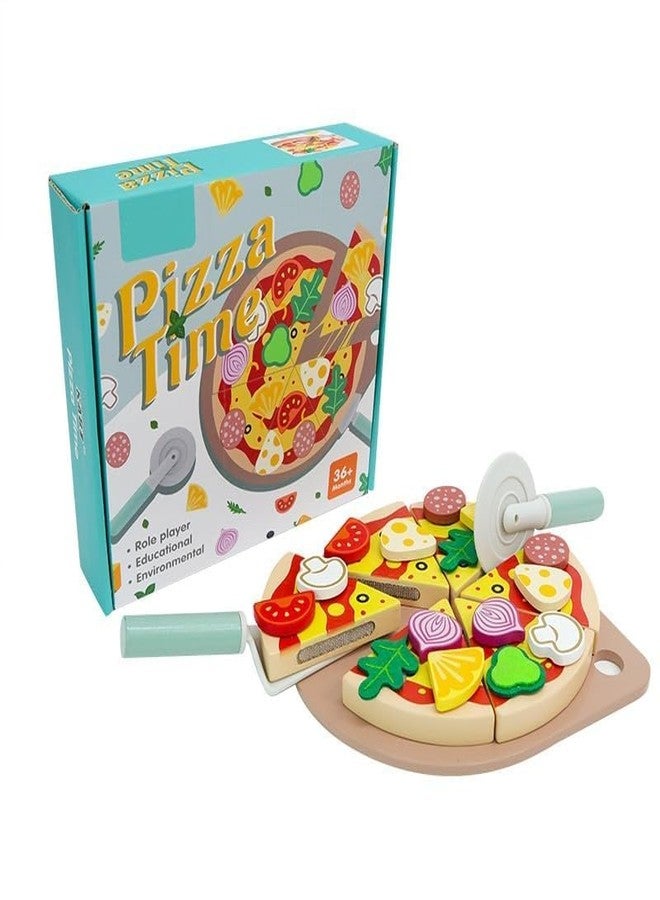 Kitmeer Wooden Pizza Play Set with Toppings and Accessories - Pretend Play Kitchen Food Toys for Kids -Play Pizza Party Gift Set for Kids - Image 1